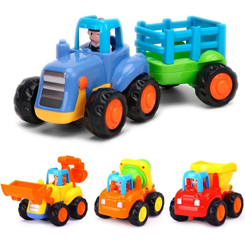 Yiosion Push and Go Friction Powered Cars Construction Vehicles Toy Set Tractor Bulldozer Mixer Truck Dumper for 1 2 3 Year Old Baby Toddlers Boys Gifts - Image 1